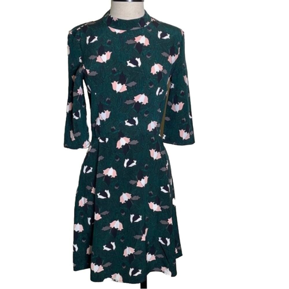 Derek Lam 10 Crosby Silk Black Green Quarter Sleeves Mini Dress Size 4